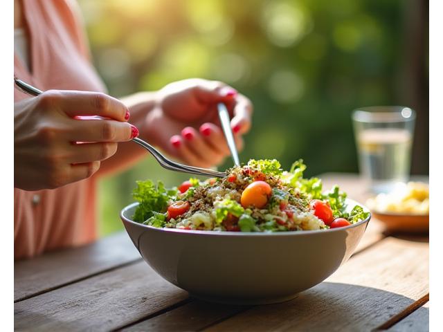 Mindful eating with a bowl of colorful fruit